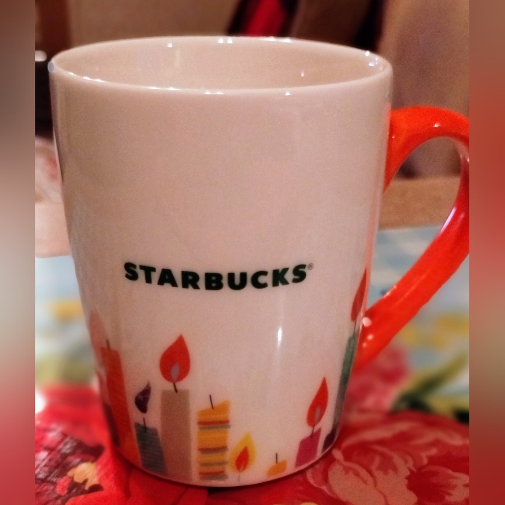 Starbucks 2020 Happy Birthday Candles Orange Handle Logo Coffee Mug Cup 10 oz